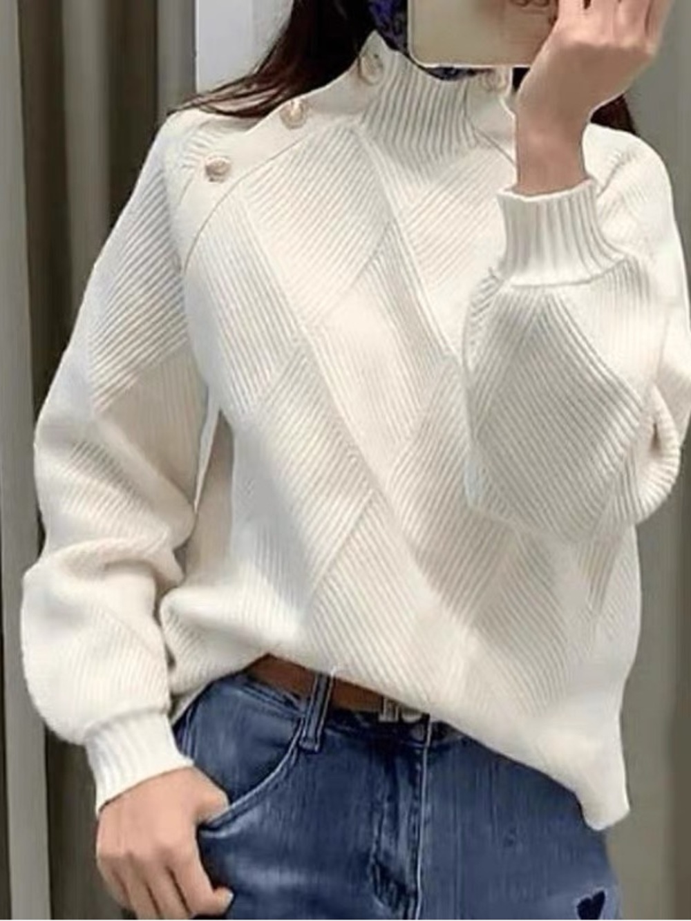 Classic Cream Knit Button-Shoulder Sweater Sandro like